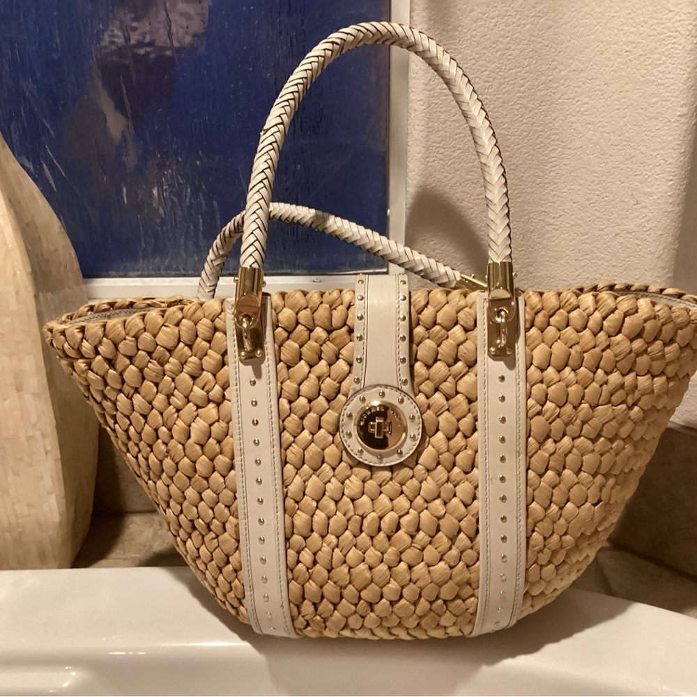 Michael Kors Woven Tan and White Santorini Tote Large